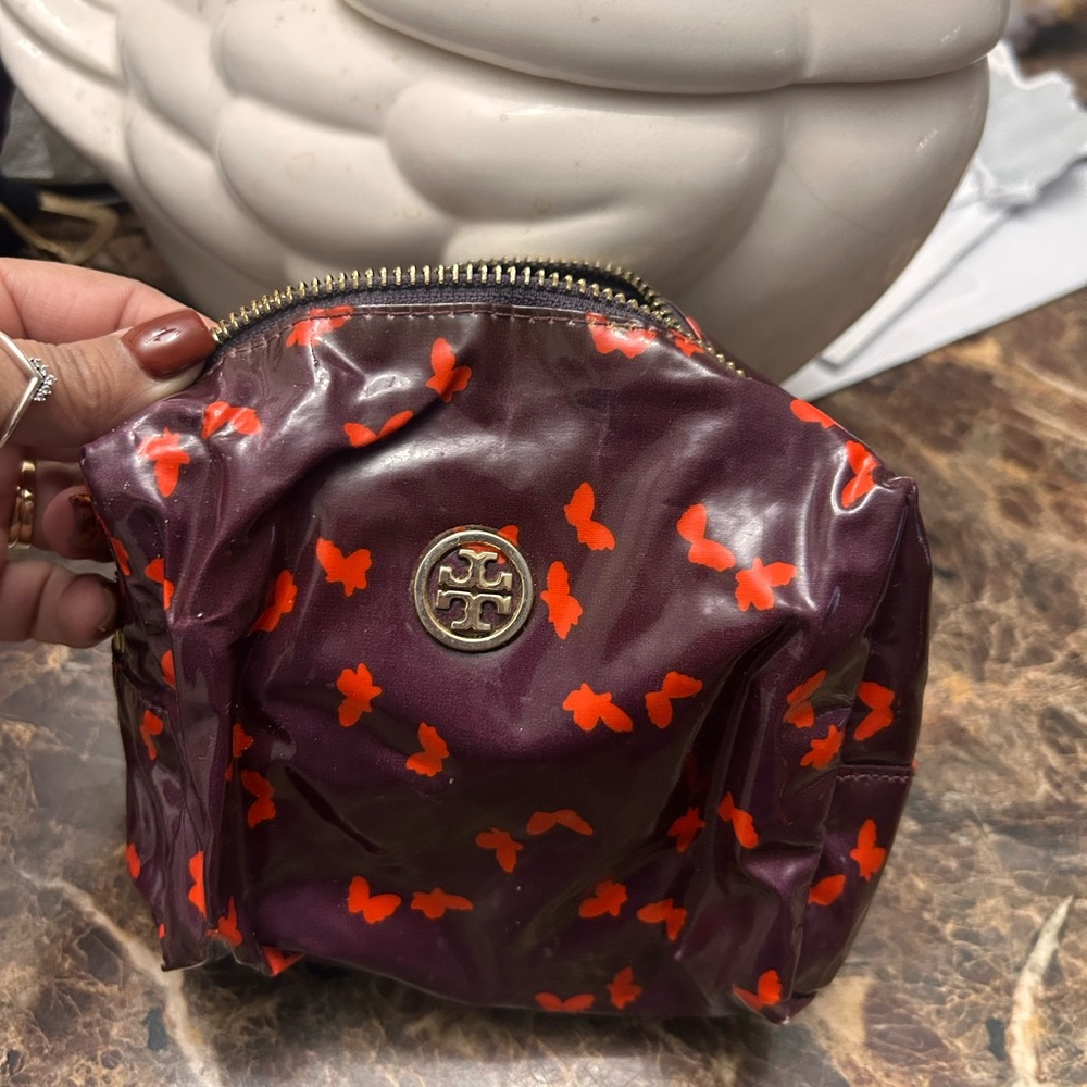 Tory Burch Purple Cosmetic Bag with Orange Accents